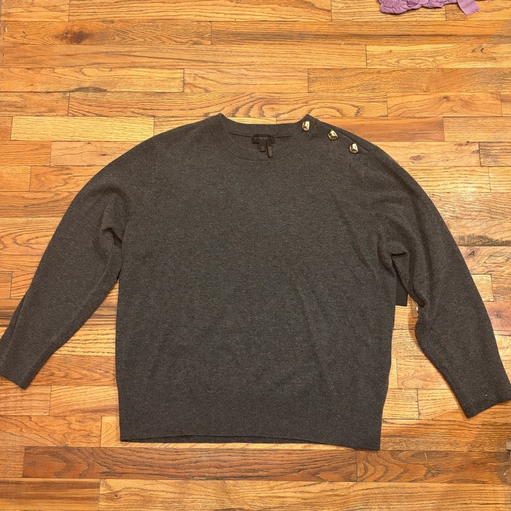 Donna Karan Gray Cashmere and Merino Wool Crewneck Sweater